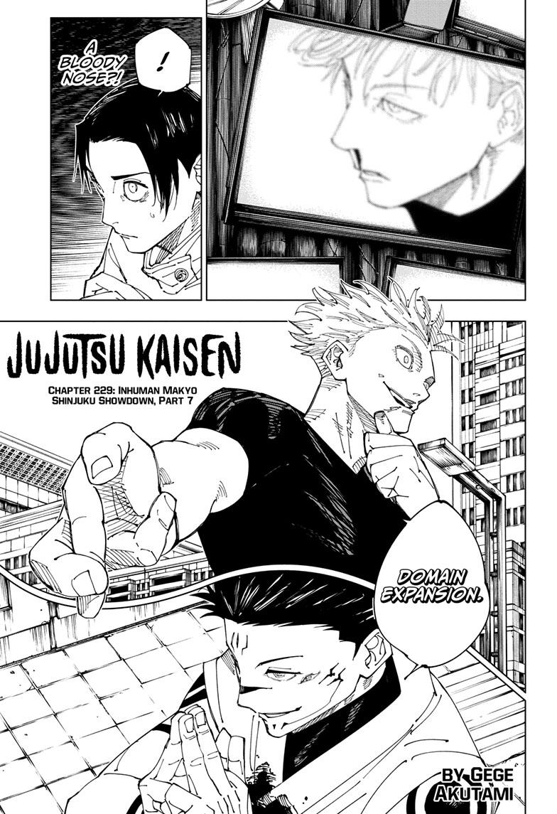 Jujutsu Kaisen Manga Chapter 229 page 1 - Inhuman Makyo Shinjuku Showdown, Part 7